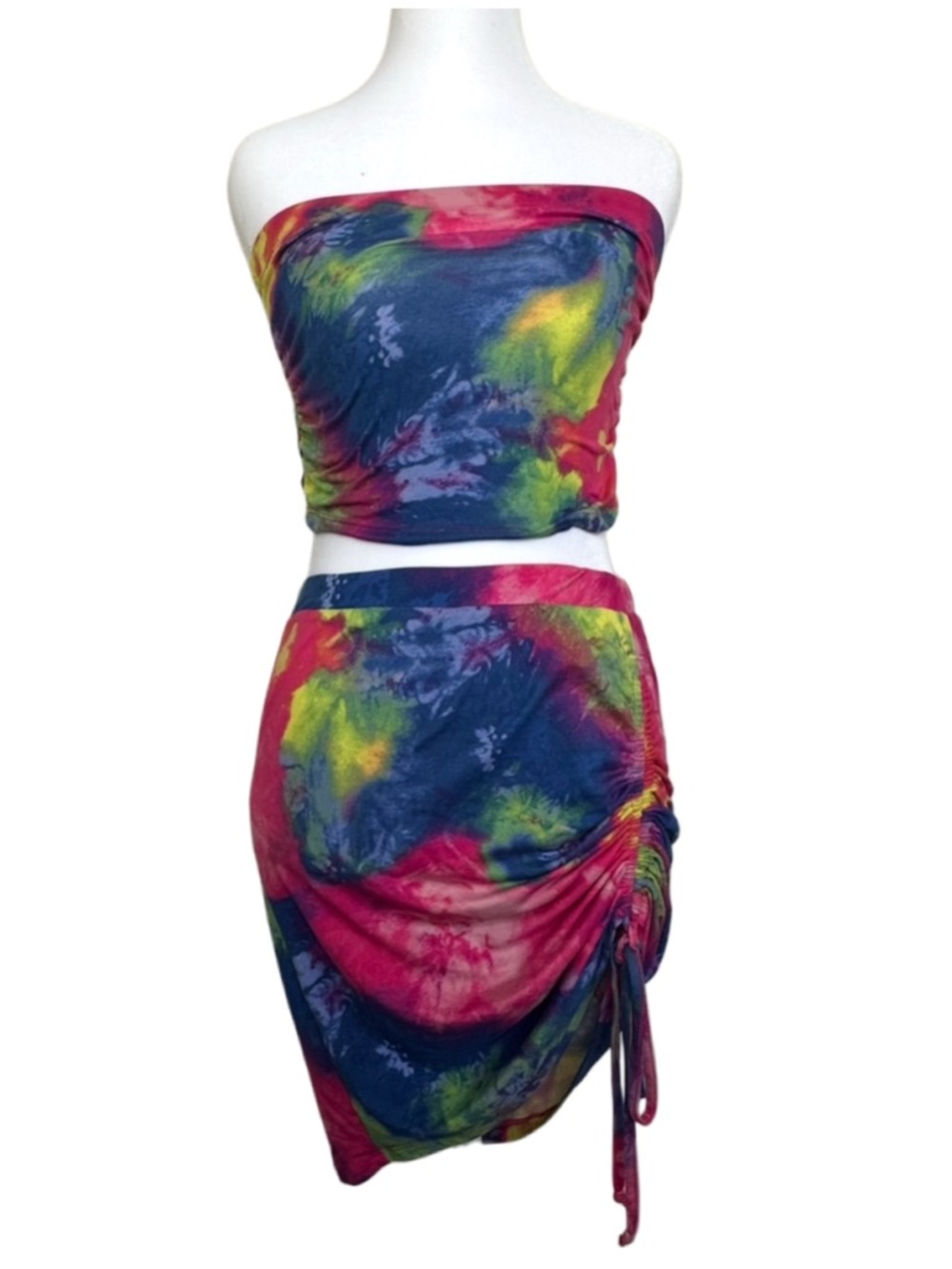 Almost Famous Rainbow Tie-Dye Tube Top & Skirt Set